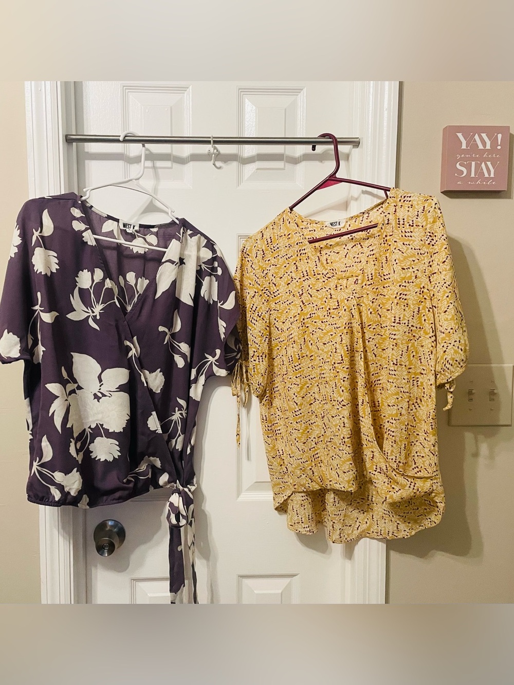 Mustard Yellow and Purple White Short Sleeve Printed Blouses
by West K